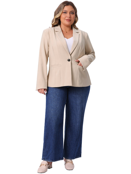Chaqueta de traje de trabajo para mujer, de talla grande, informal, de negocios, de manga larga, con bolsillos de solapa y abertura frontal