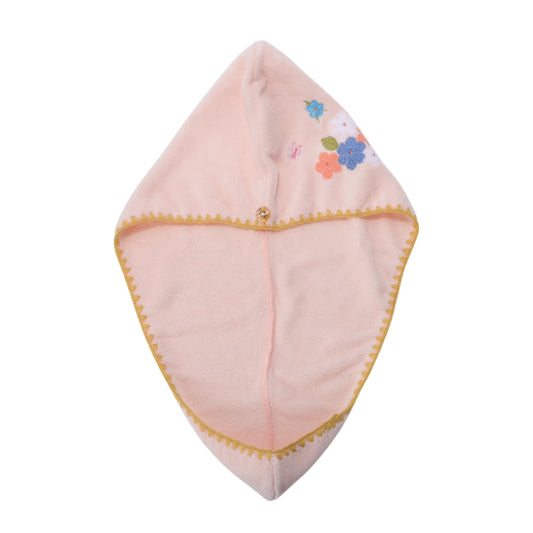 1 Pc Women Soft Embroidery Hair Drying Towel for Bathroom Pink