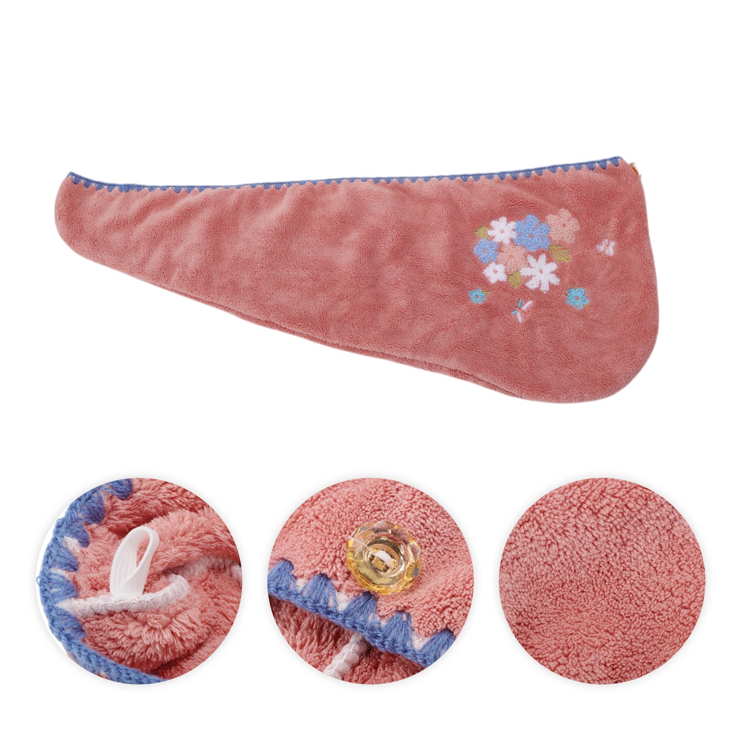 1 Pc Women Soft Embroidery Hair Drying Towel for Bathroom Orange