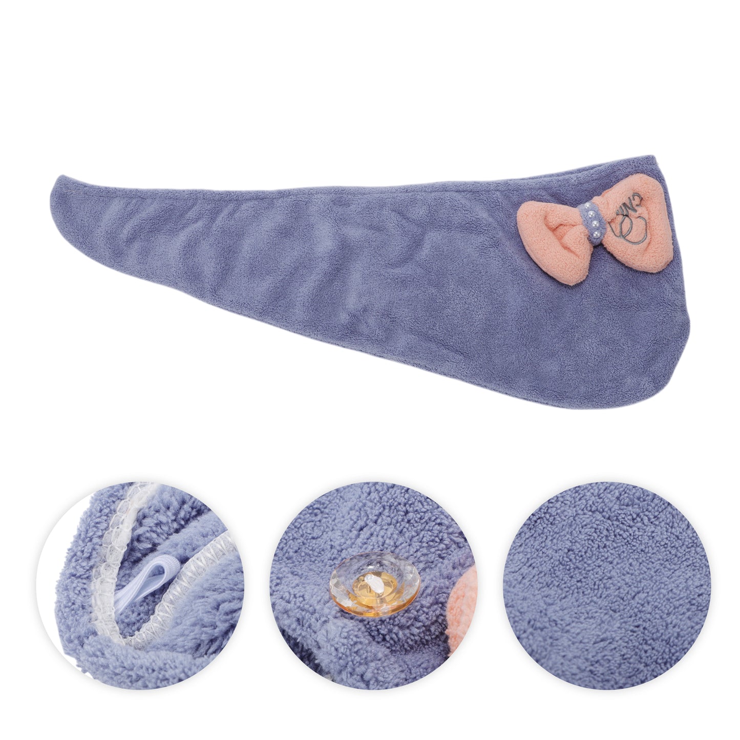 1 Pc Women Soft Bow-knot Hair Drying Towel for Bathroom Dark Blue