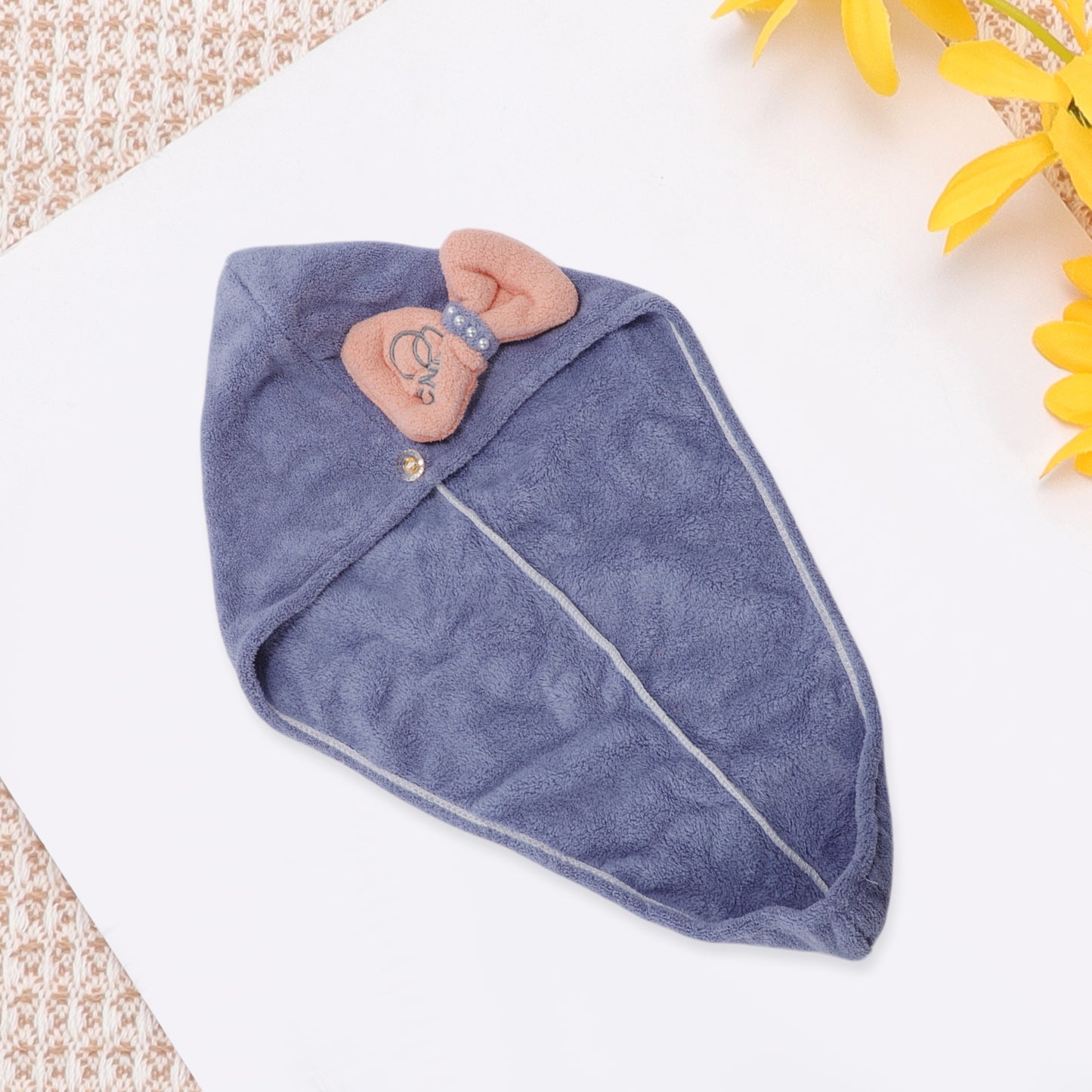 1 Pc Women Soft Bow-knot Hair Drying Towel for Bathroom Dark Blue