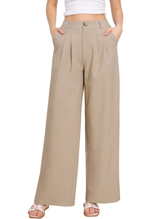 Pantalones de trabajo de oficina con cintura elástica alta para mujer, pantalones de vestir de pierna ancha estilo palazzo
