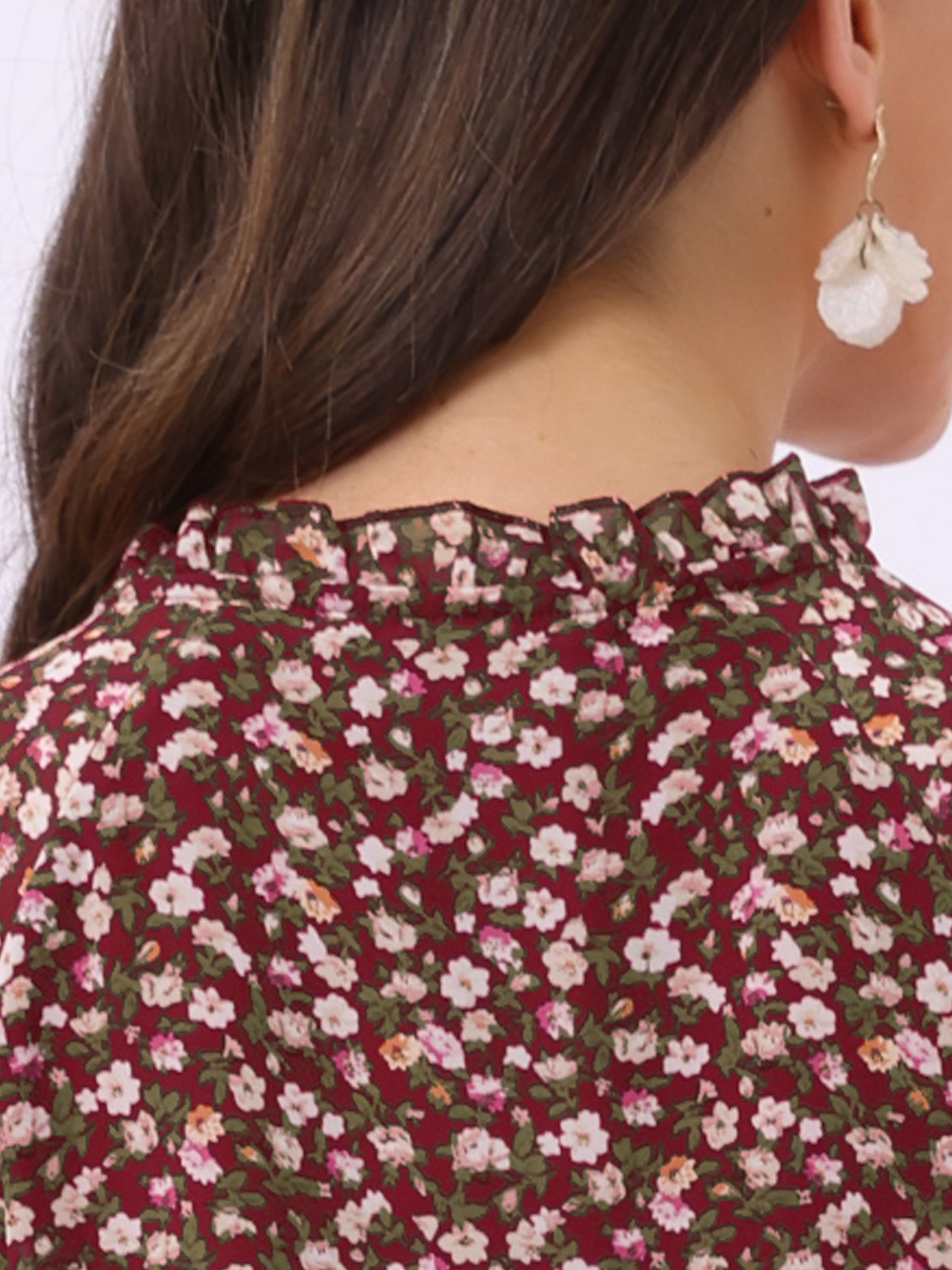 Women's Floral Summer V Neck Short Cap Sleeve Ruffle Chiffon Blouse