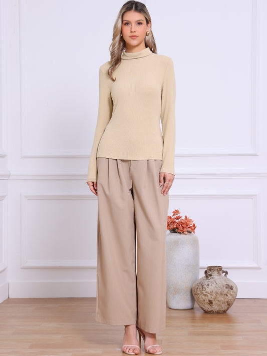 Women Long Sleeve Sweaters Tops Mock Turtle Neck Slim Fit Tee Casual Pullover Cashmere Sweater
