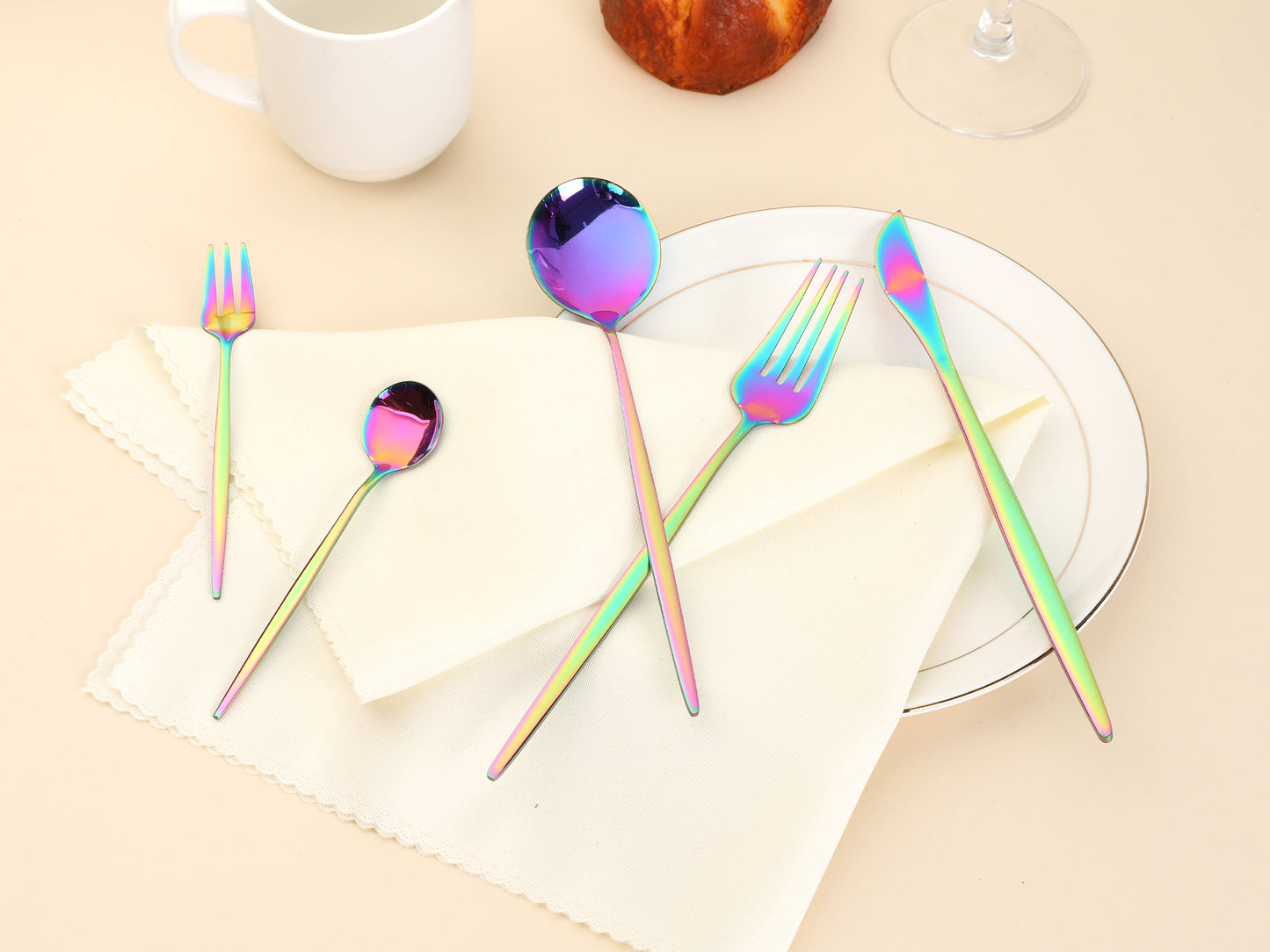 5 Pieces Stainless Steel Flatware Set, Silverware Cutlery with Knife, Spoons and Forks