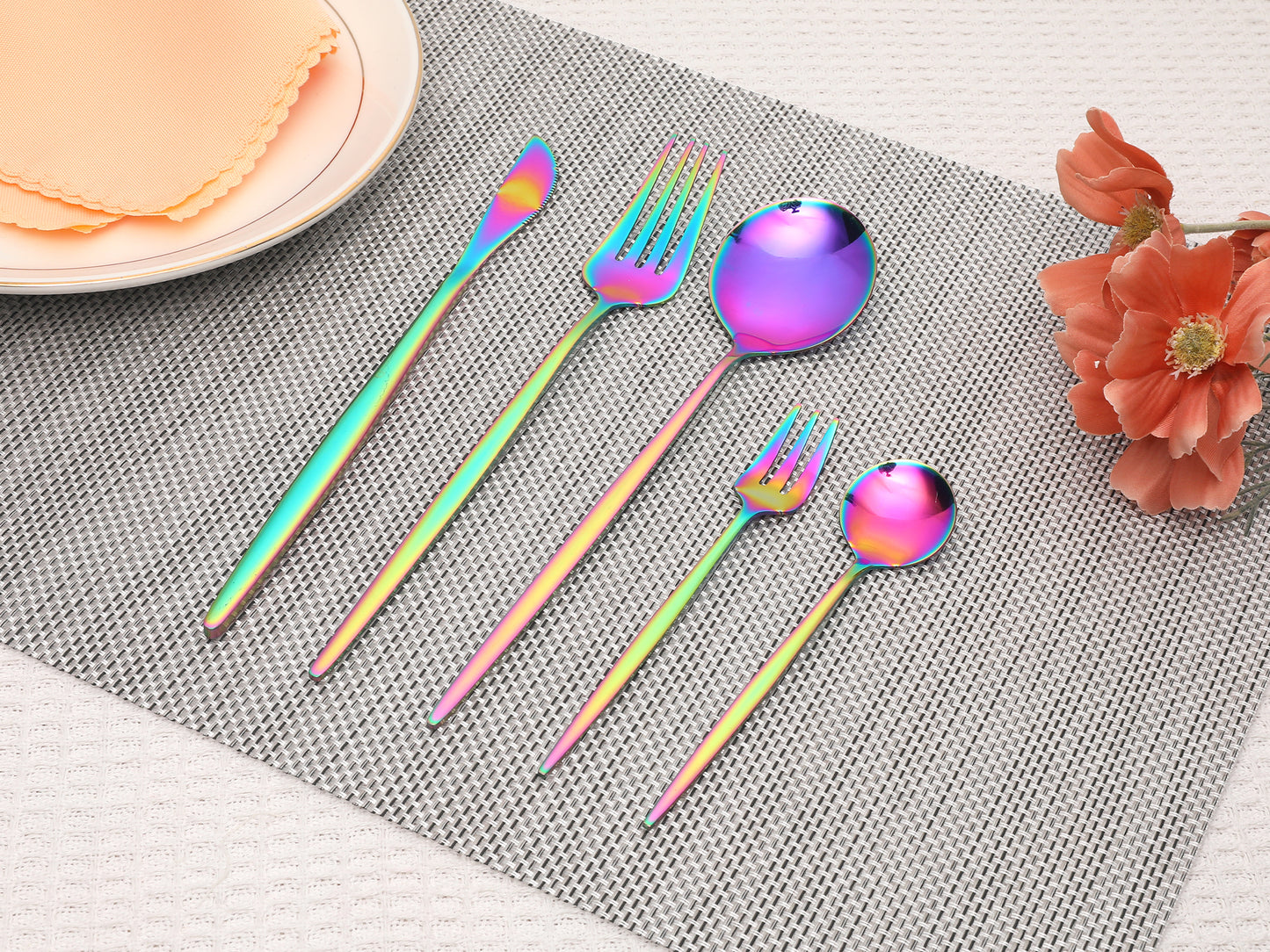 5 Pieces Stainless Steel Flatware Set, Silverware Cutlery with Knife, Spoons and Forks