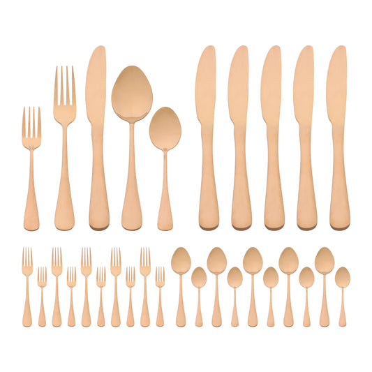 Juego de cubiertos de acero inoxidable de 30 piezas con acabado pulido espejo, incluye cucharas y tenedores. Vajilla de cocina.