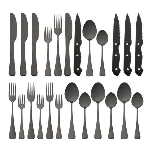 24 Pieces Stainless Steel Flatware Set with Knife, Serving Utensil Mirror Polished Silver