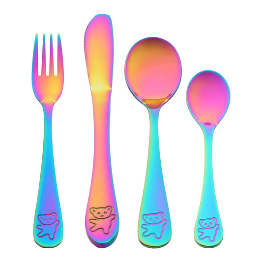 Juego de cubiertos de 4 piezas, cubiertos de acero inoxidable con cuchillo, juego de cubiertos pulidos a espejo