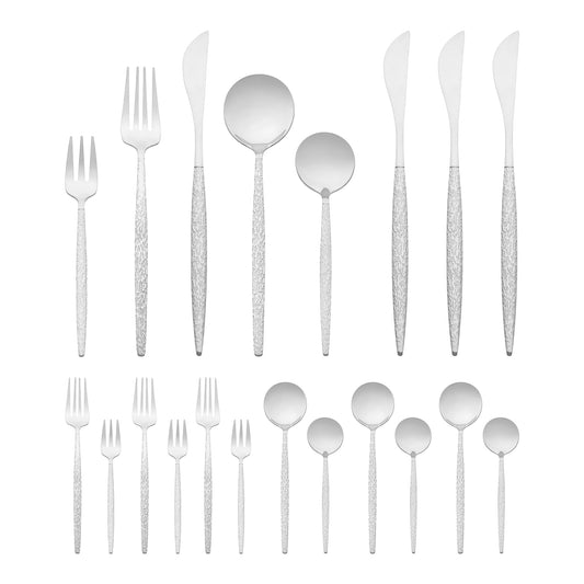 Juego de cubiertos de acero inoxidable de 20 piezas con cuchillos, cucharas y tenedores.