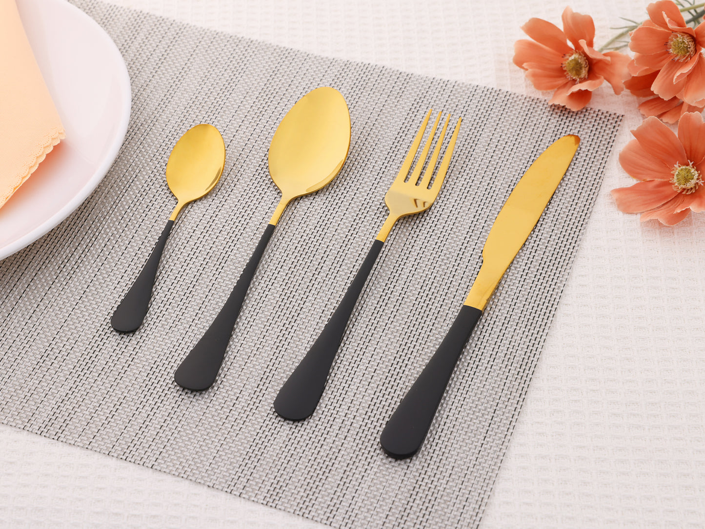 4 Pieces Flatware Set, Stainless Steel Silverware with Knife, Cutlery Set