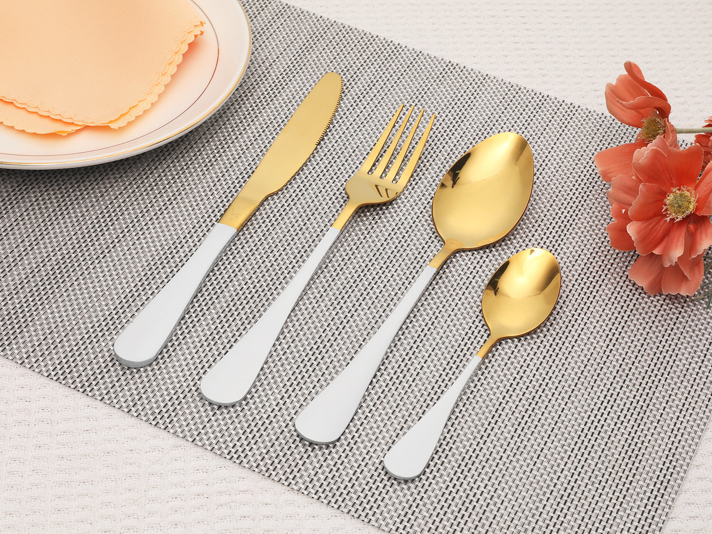 4 Pieces Flatware Set, Stainless Steel Silverware with Knife, Cutlery Set