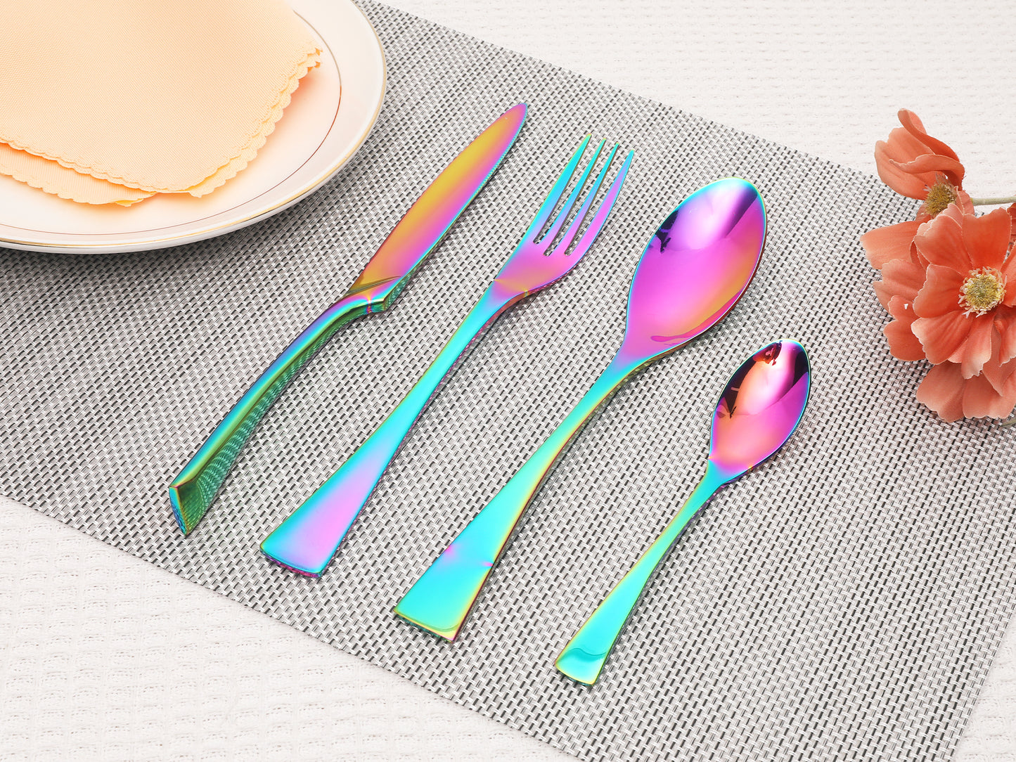 4 Pieces Silverware Set, Stainless Steel Flatware with Knife Cutlery Set