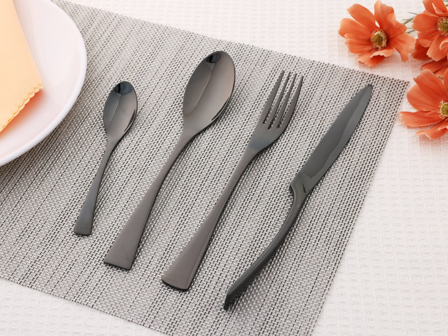 Juego de cubiertos de 4 piezas, cubiertos de acero inoxidable con cuchillo.