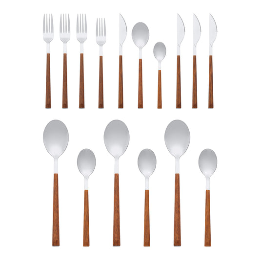 Juego de cubiertos de acero inoxidable de 16 piezas con cuchillo, cucharas y tenedores.