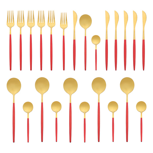 24 Pieces Silverware Set, Stainless Steel Serving Utensils Set for Kitchen Eating Tableware