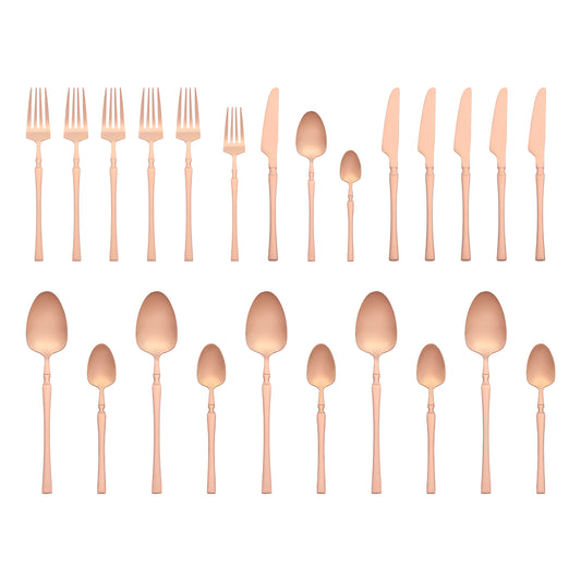 Juego de cubiertos de 24 piezas, juego de utensilios para servir de acero inoxidable, juego de cubiertos con acabado pulido espejo