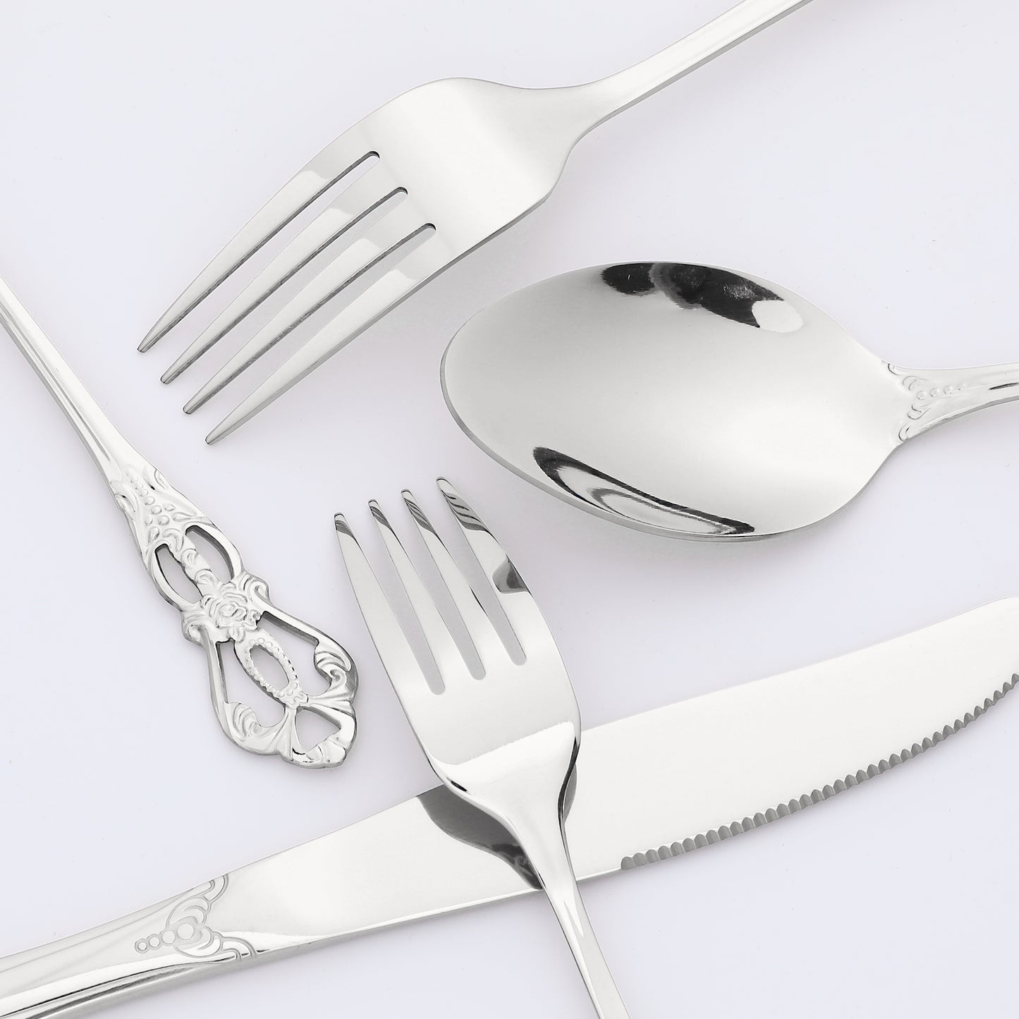 20 Pieces Silverware Set, Stainless Steel Floral Flatware, Modern Cutlery Set