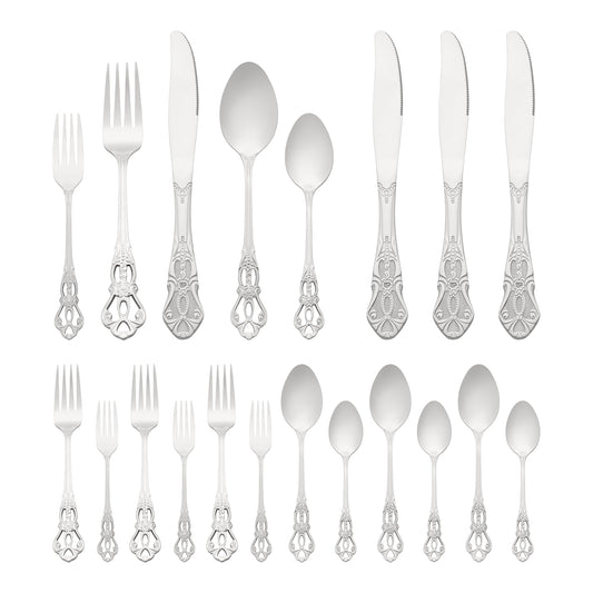 20 Pieces Silverware Set, Stainless Steel Floral Flatware, Modern Cutlery Set