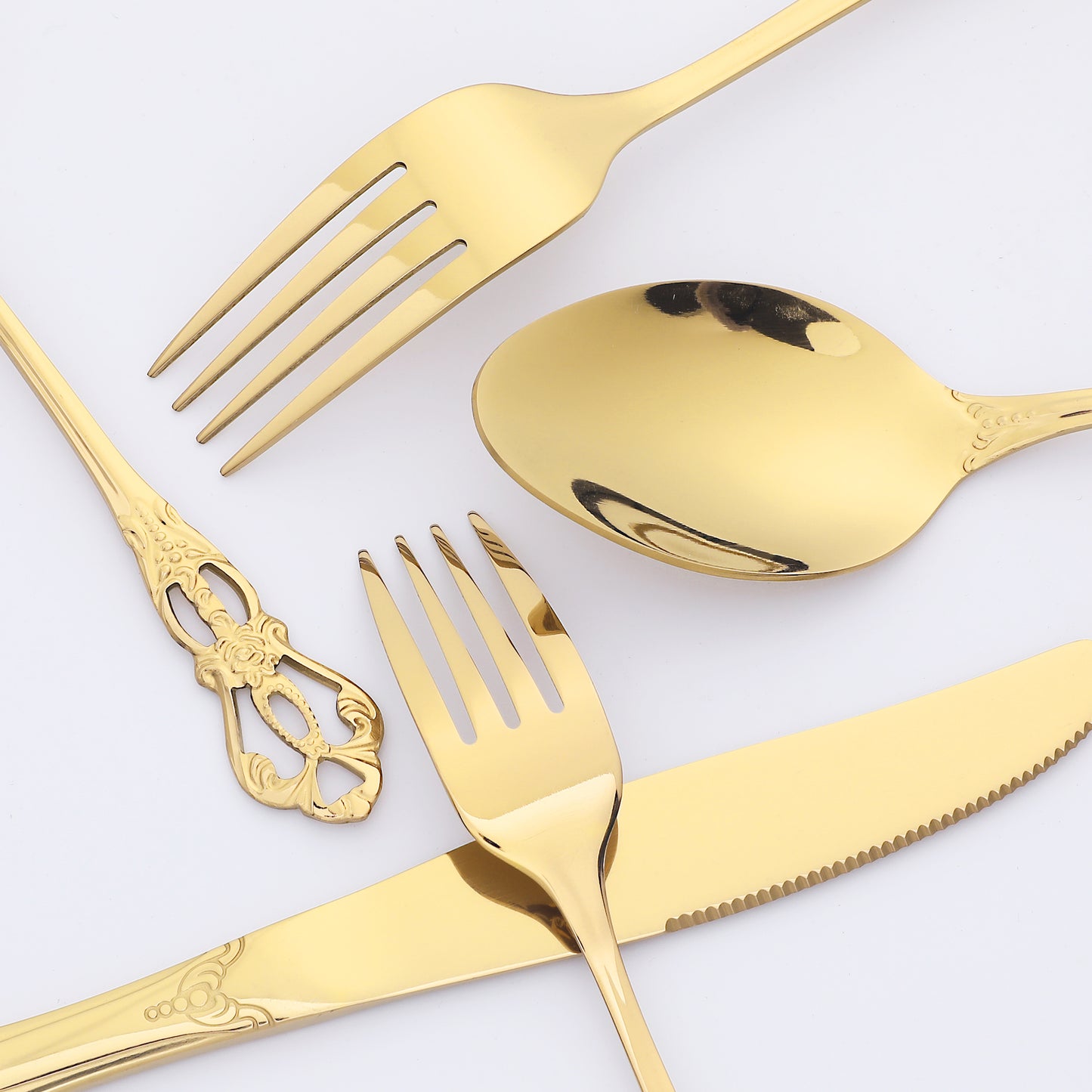 20 Pieces Silverware Set, Stainless Steel Floral Flatware, Modern Cutlery Set