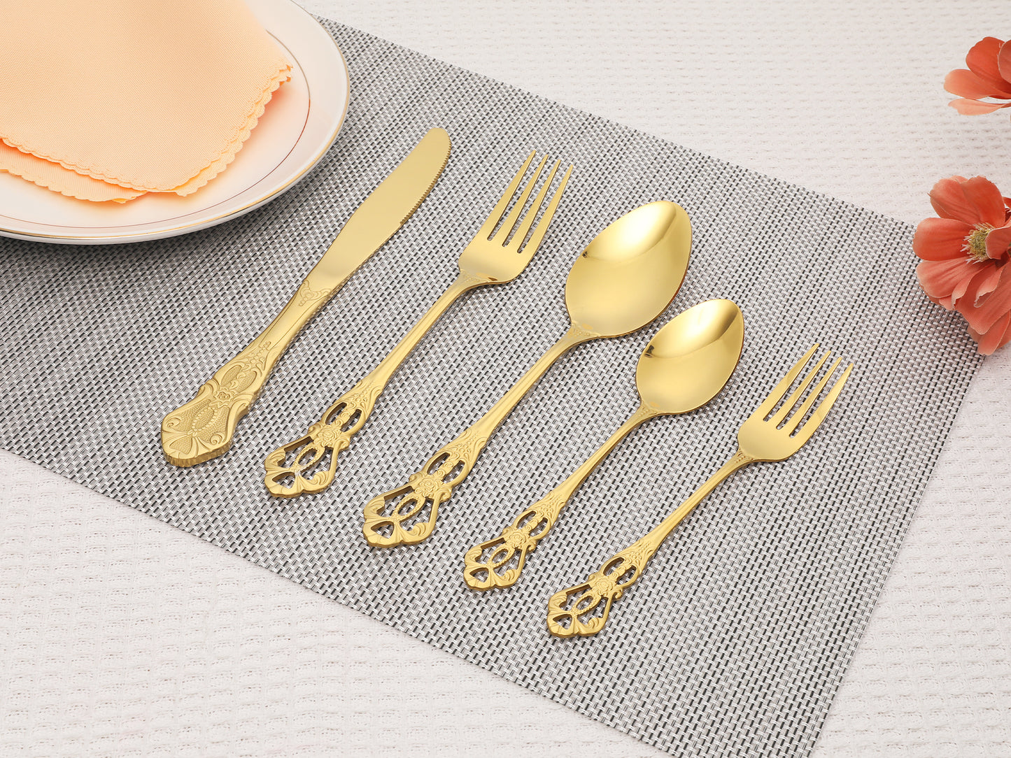 20 Pieces Silverware Set, Stainless Steel Floral Flatware, Modern Cutlery Set