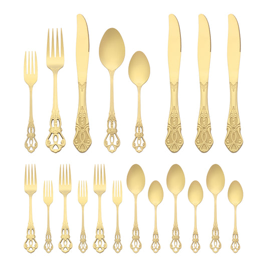 20 Pieces Silverware Set, Stainless Steel Floral Flatware, Modern Cutlery Set