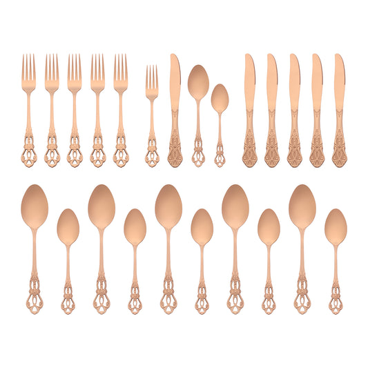 24 Pieces Silverware Set, Stainless Steel Floral Flatware Set for 6, Modern Cutlery Set
