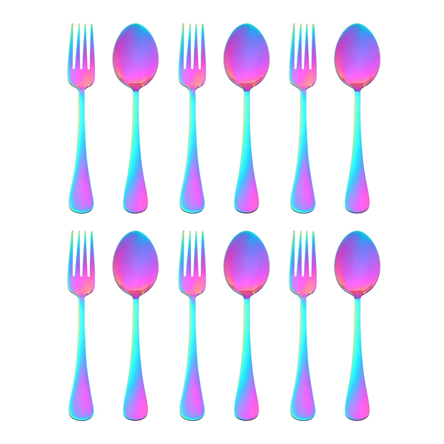 Juego de cubiertos de acero inoxidable de 12 piezas con cucharas y tenedores.