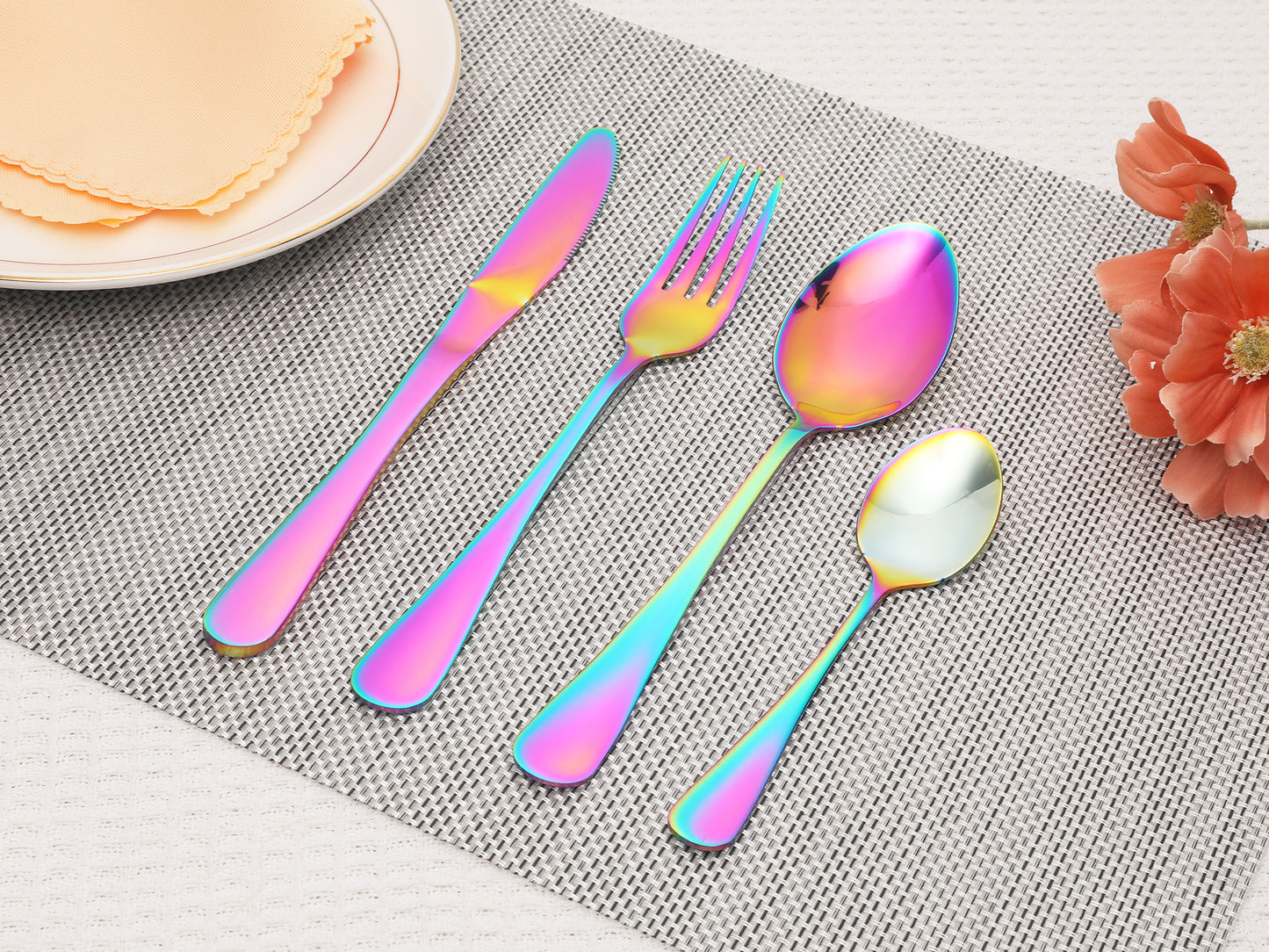 24 Pieces Silverware Set, Stainless Steel Flatware Set with Supporting Shelf