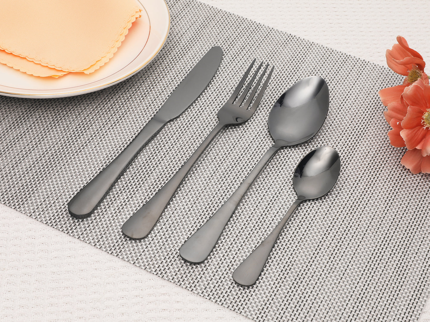 24 Pieces Silverware Set, Stainless Steel Flatware Set with Supporting Shelf