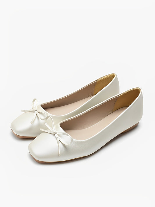 Women Solid Color Bow Commuting Flat Shoes Soft Sole Shoes