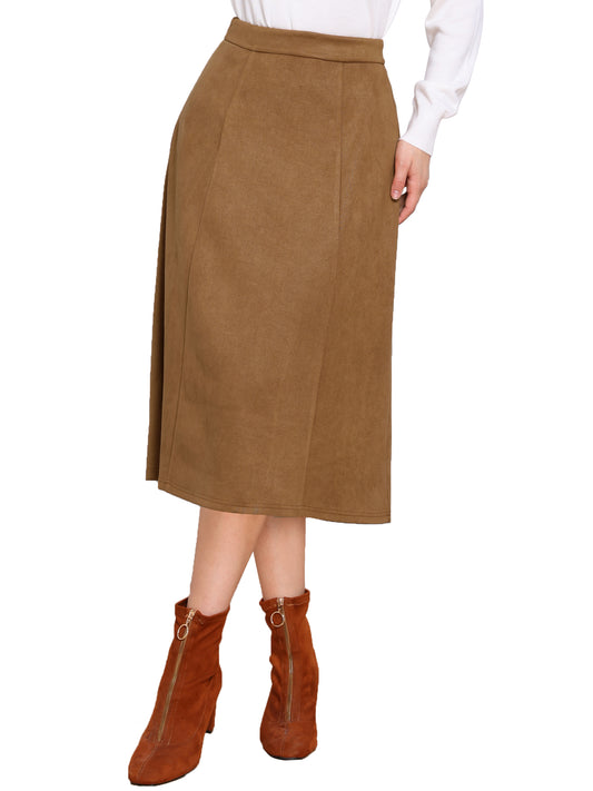 Falda midi de gamuza de corte A para mujer, informal, para otoño e invierno