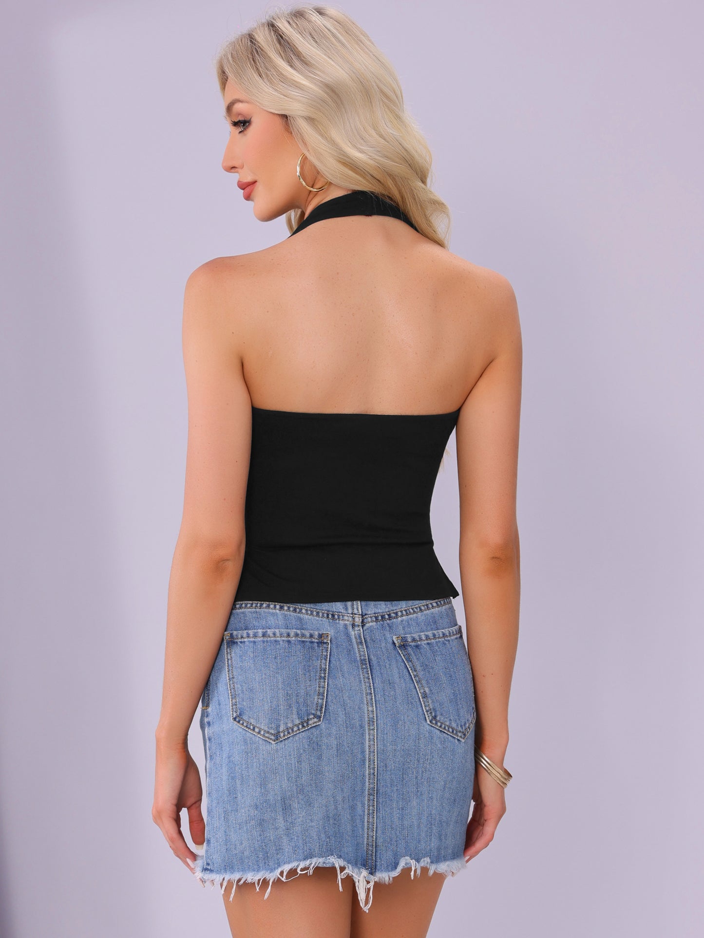 Women's Summer Sweetheart Neck Sexy Backless Sleeveless Cropped Tank Halter Top