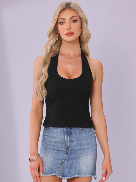 Women's Summer Sweetheart Neck Sexy Backless Sleeveless Cropped Tank Halter Top