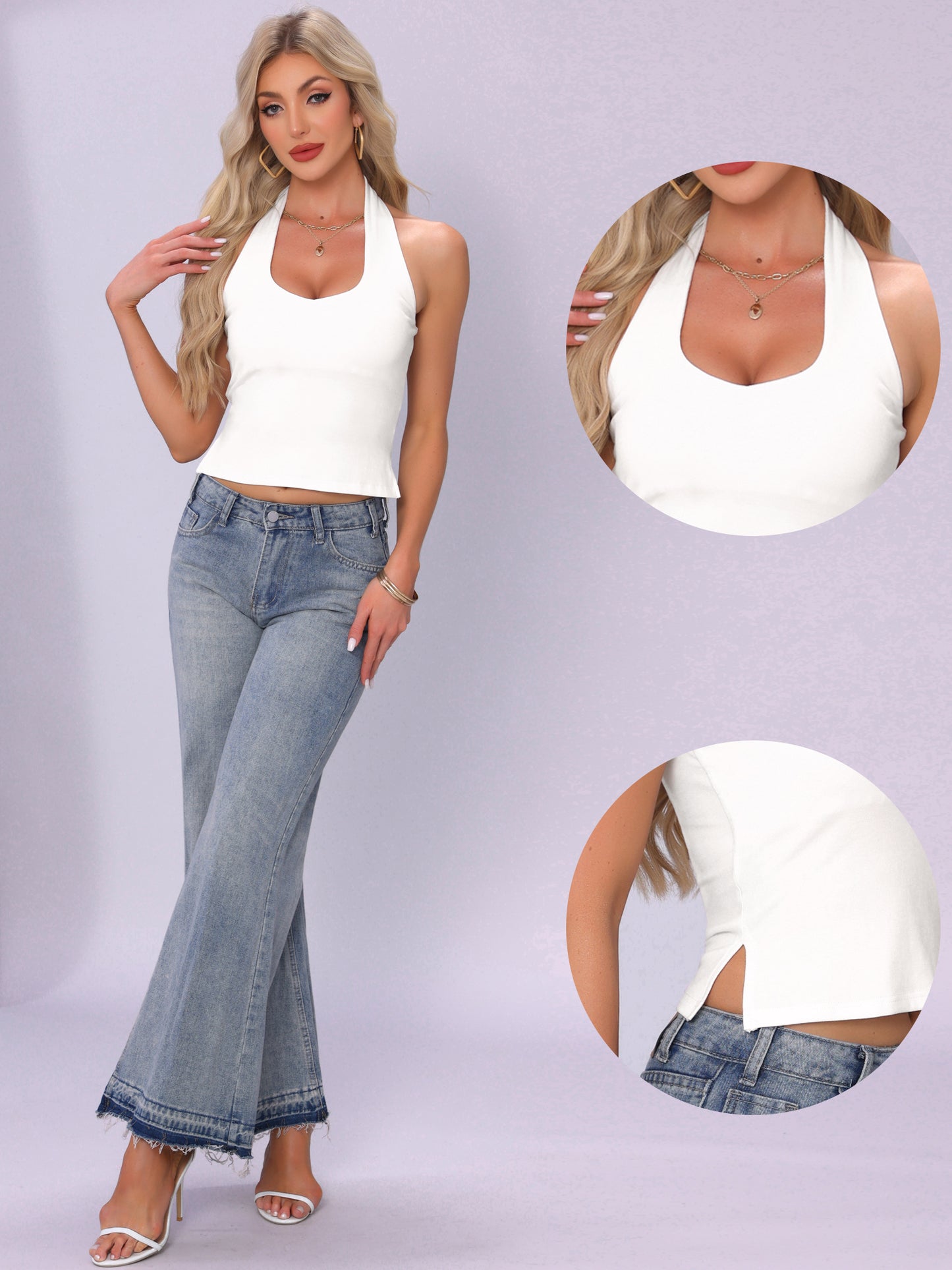 Women's Summer Sweetheart Neck Sexy Backless Sleeveless Cropped Tank Halter Top
