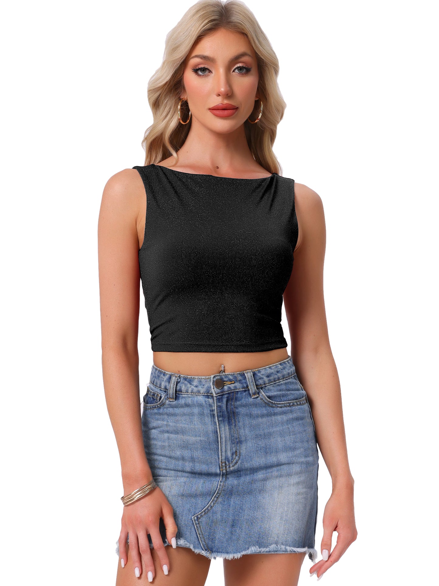 Women's Crew Neck Tops Tweed Sleeveless Office Work Tank Top