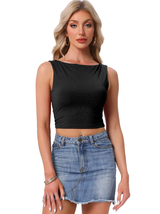 Women's Crew Neck Tops Tweed Sleeveless Office Work Tank Top