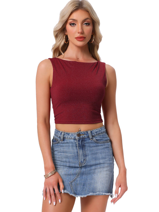 Women's Crew Neck Tops Tweed Sleeveless Office Work Tank Top