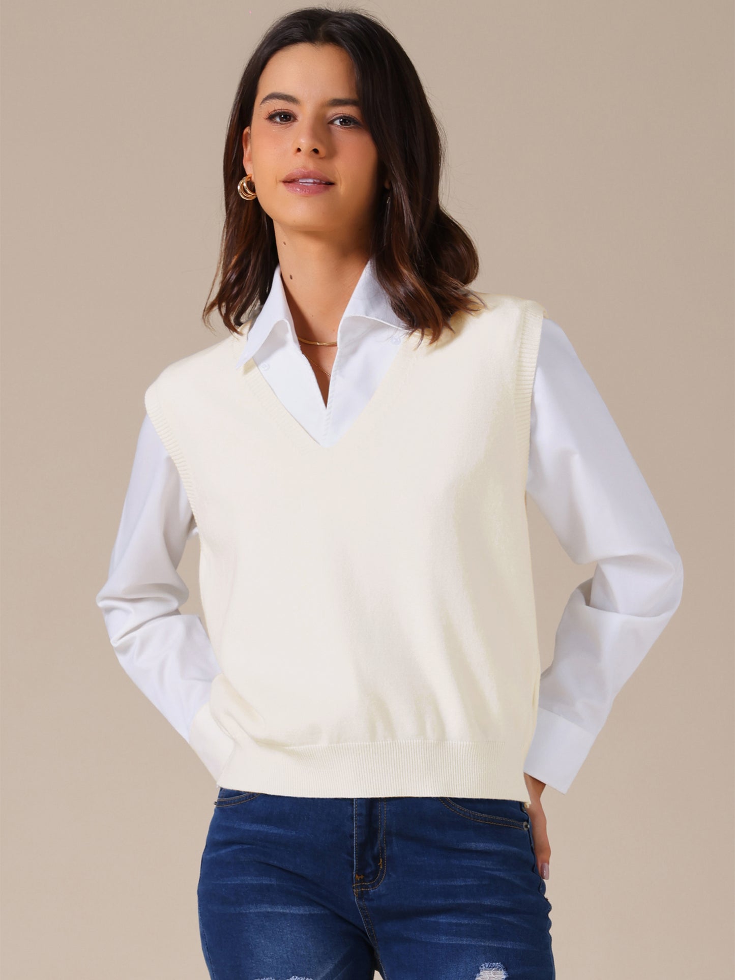 Women's Sweater Vest V Neck Sleeveless Classic Knitted Pullover Top