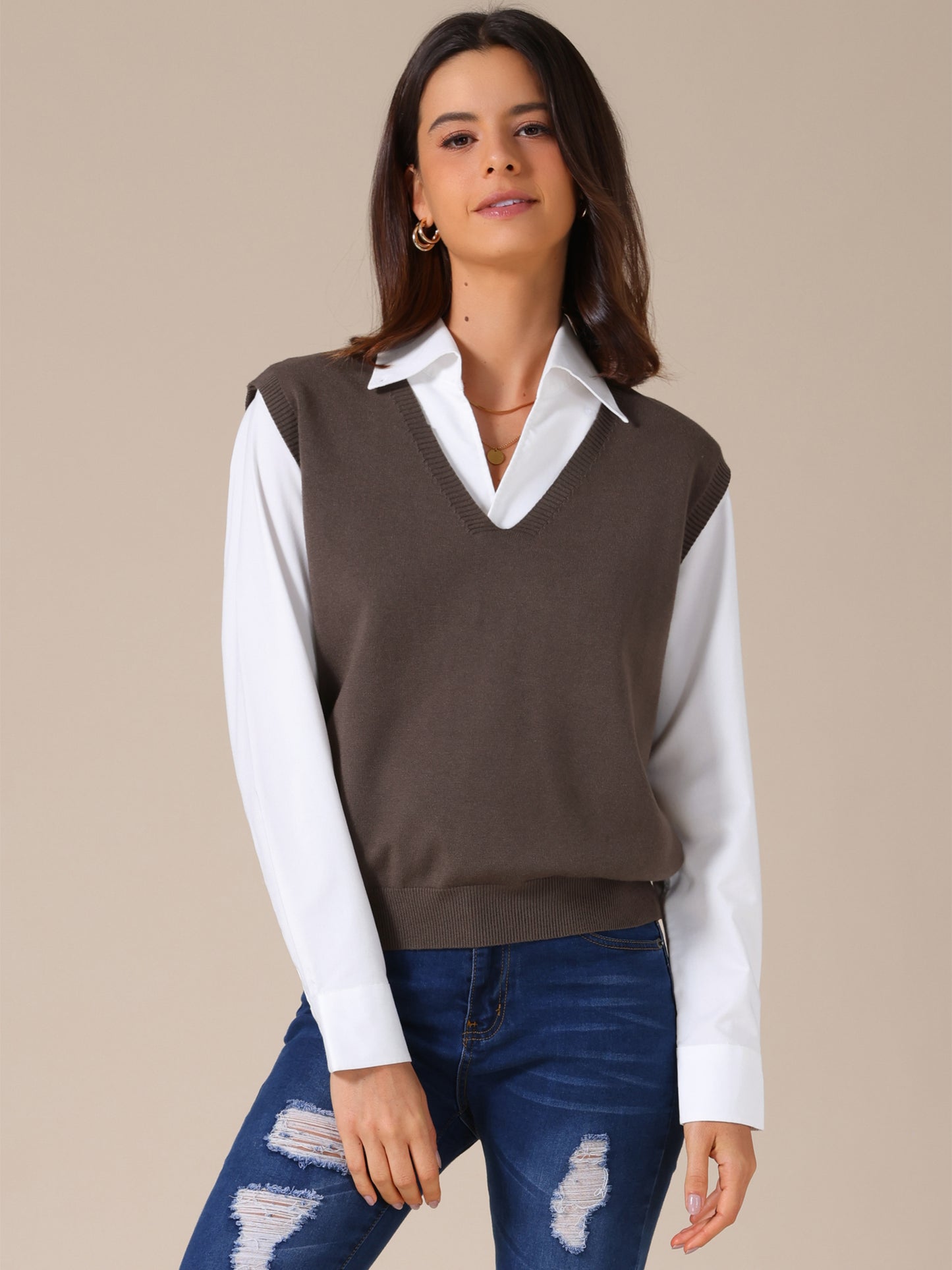 Women's Sweater Vest V Neck Sleeveless Classic Knitted Pullover Top