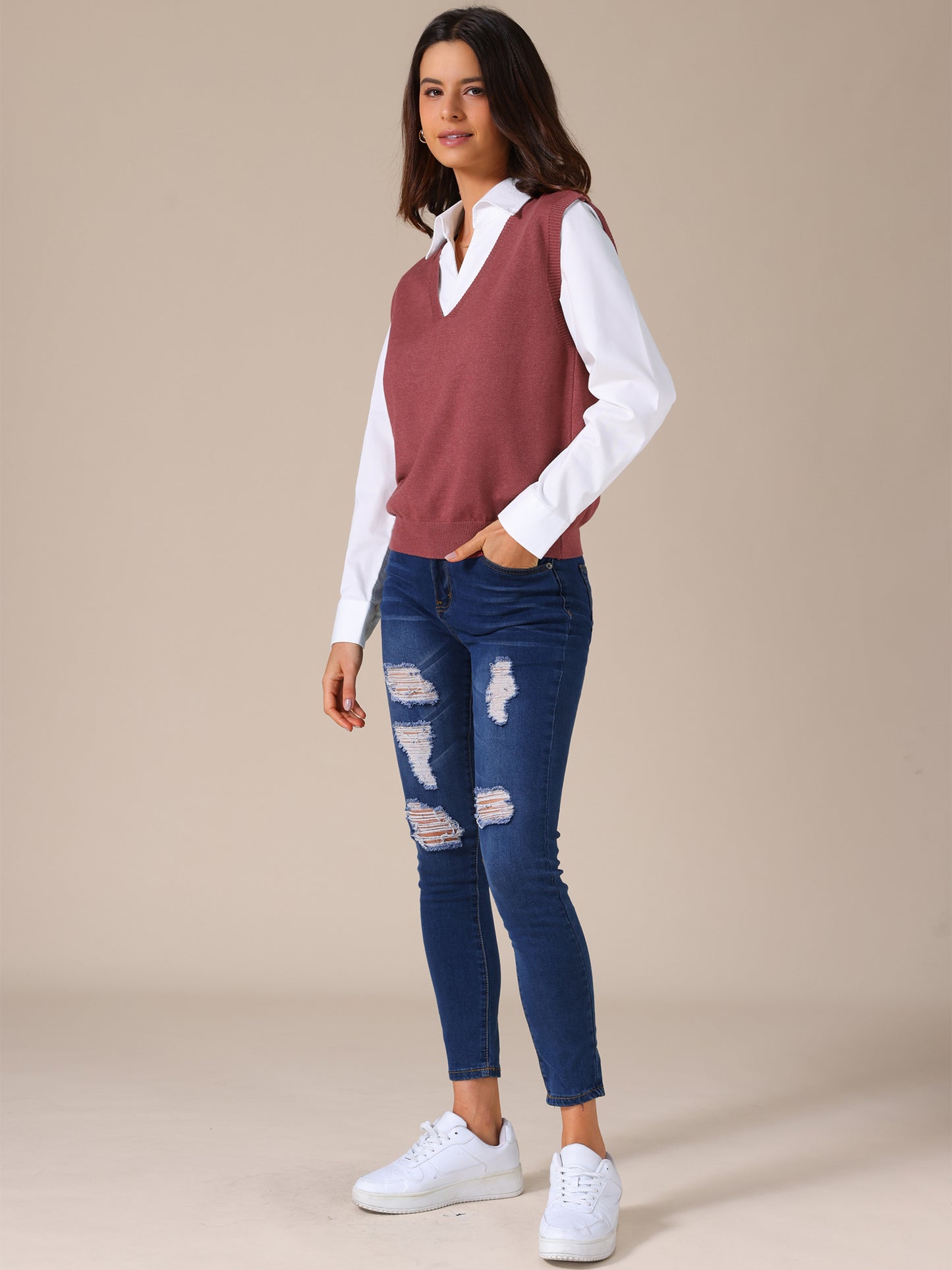 Women's Sweater Vest V Neck Sleeveless Classic Knitted Pullover Top