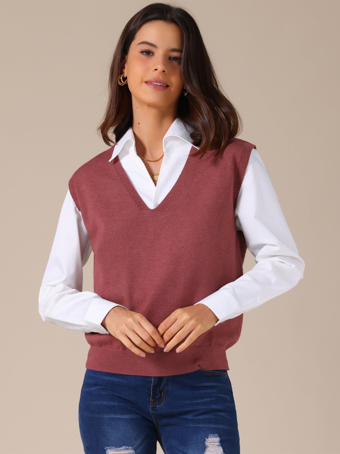 Women's Sweater Vest V Neck Sleeveless Classic Knitted Pullover Top