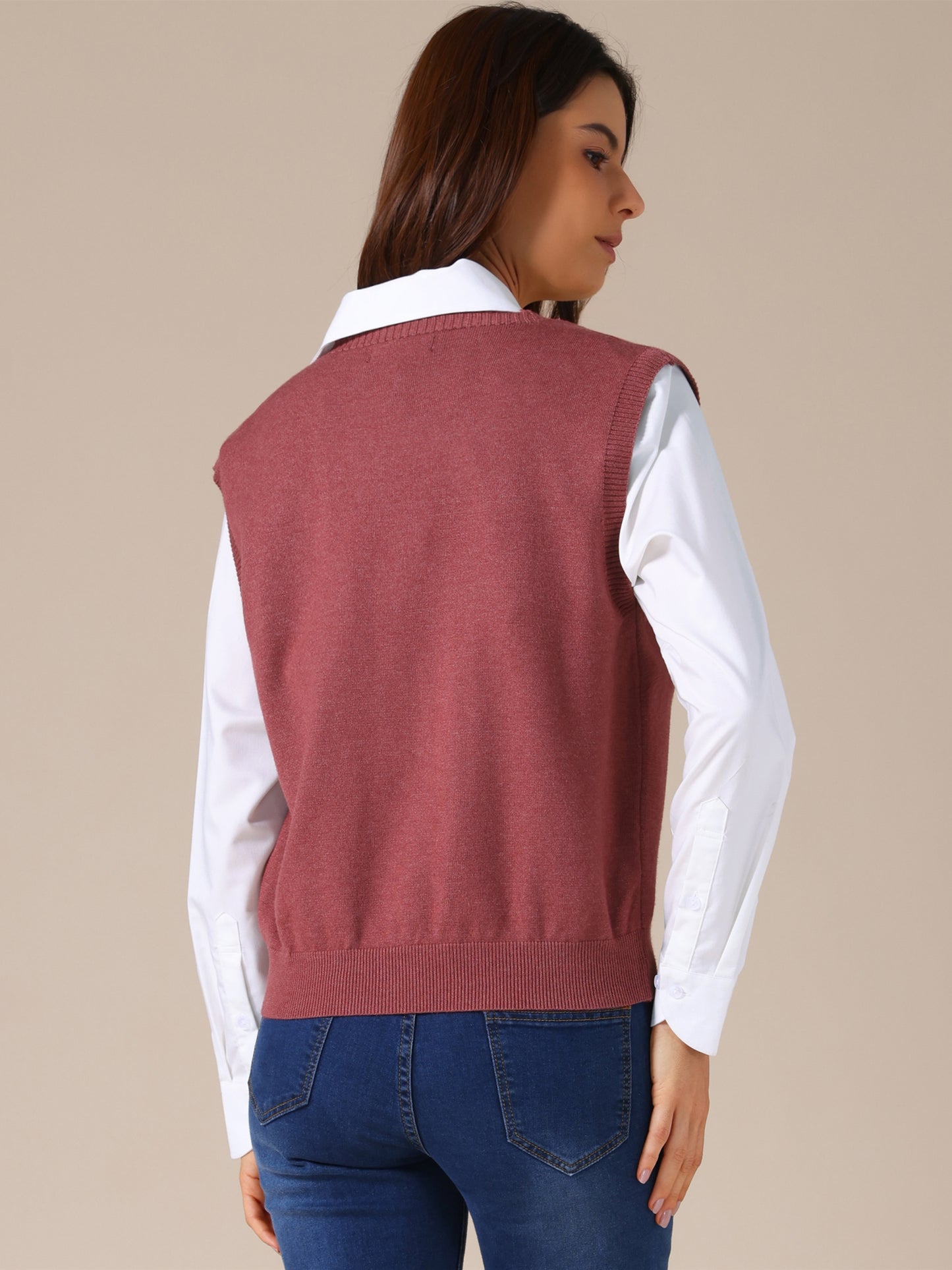 Women's Sweater Vest V Neck Sleeveless Classic Knitted Pullover Top