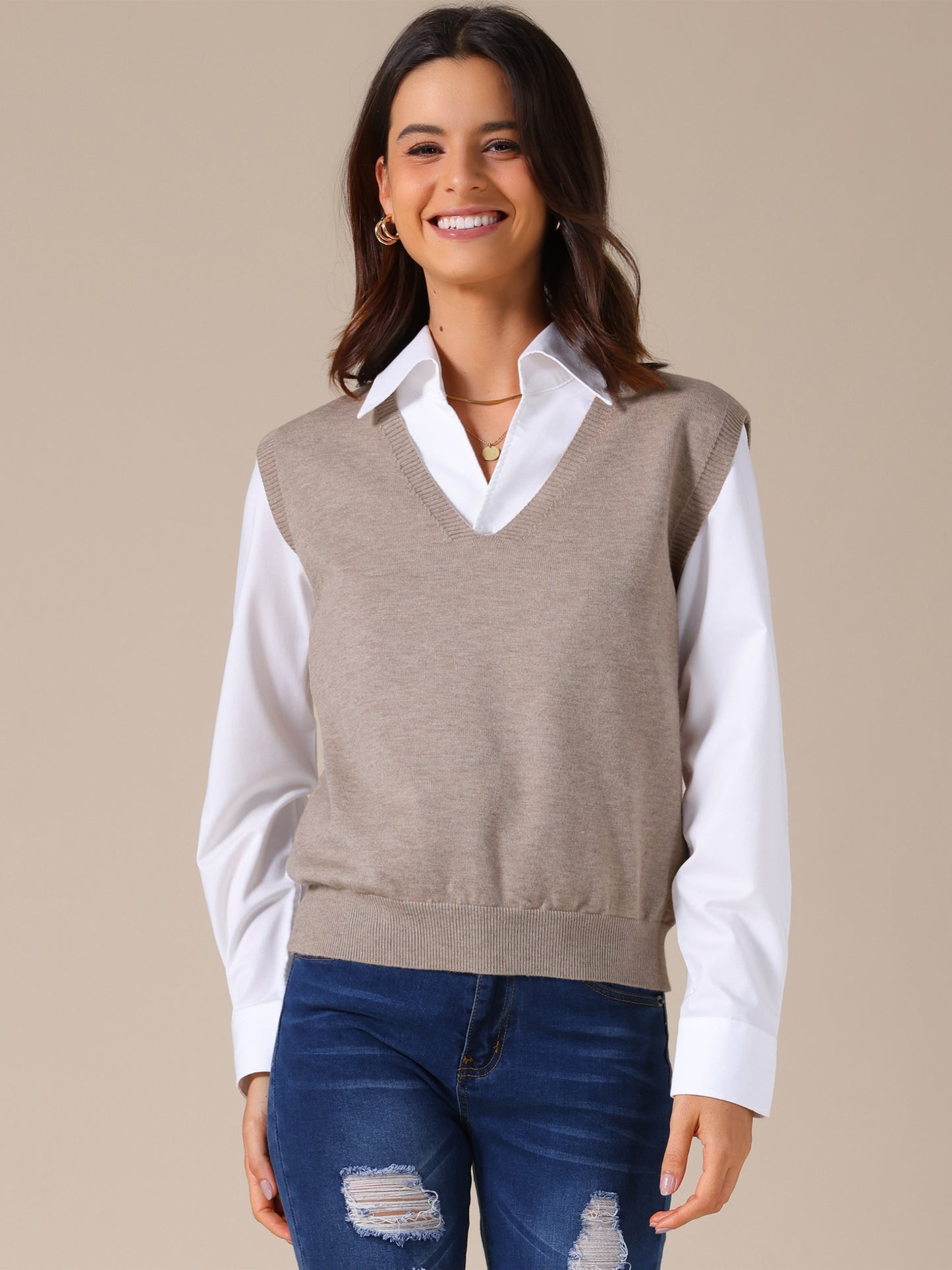 Women's Sweater Vest V Neck Sleeveless Classic Knitted Pullover Top