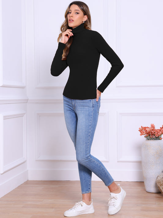 Women Long Sleeve Sweaters Tops Mock Turtle Neck Slim Fit Tee Casual Pullover Cashmere Sweater