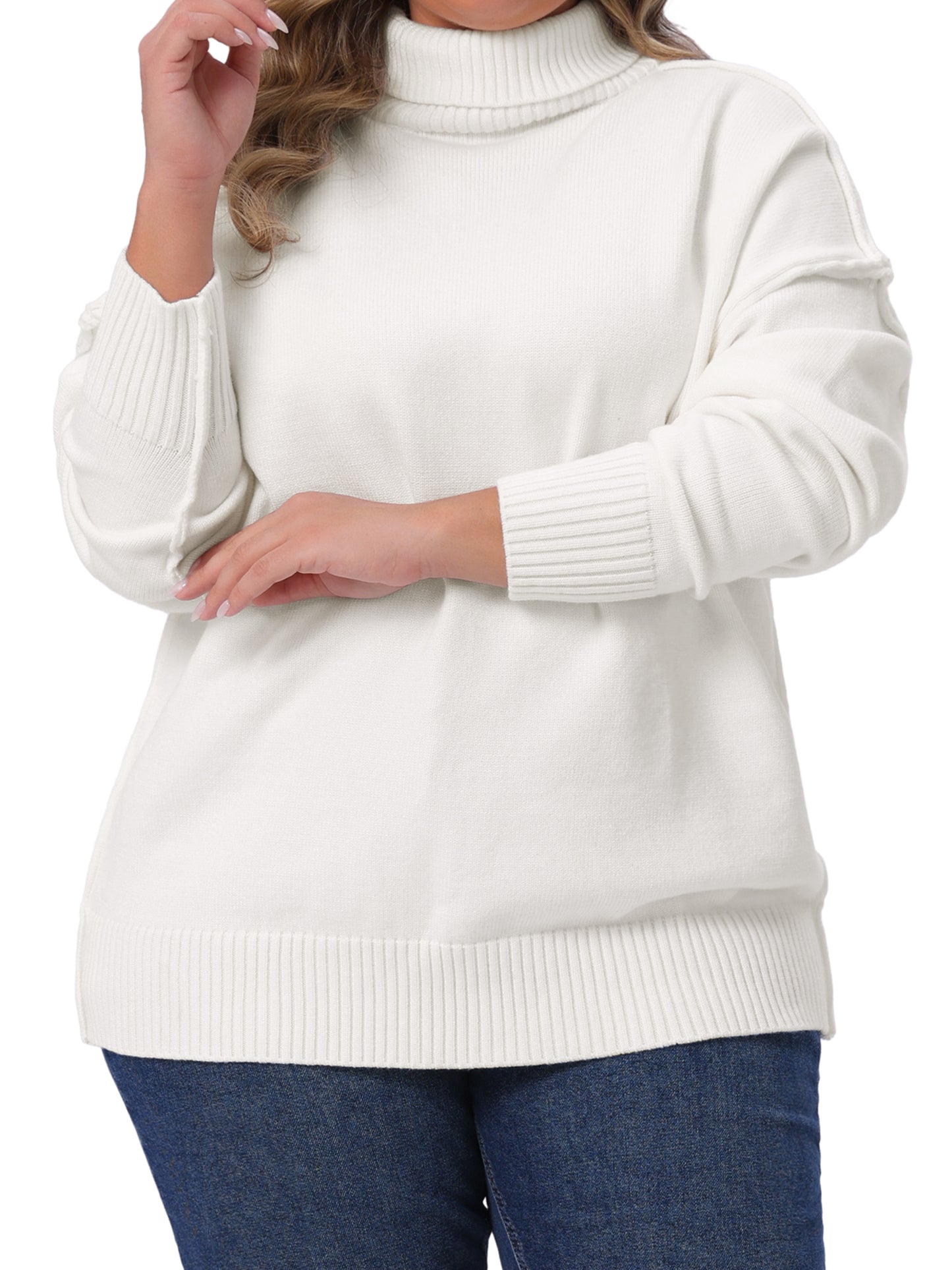 Women Plus Size Sweater Turtleneck Long Sleeve Knit Top Casual Loose Pullover Knitwear