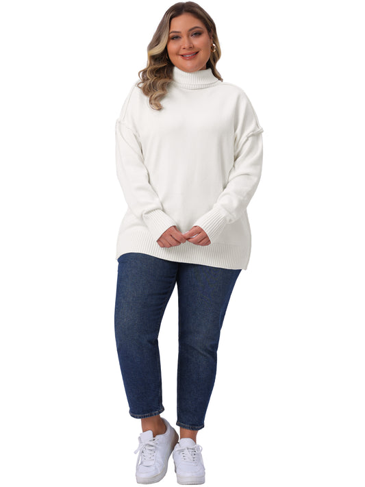 Women Plus Size Sweater Turtleneck Long Sleeve Knit Top Casual Loose Pullover Knitwear