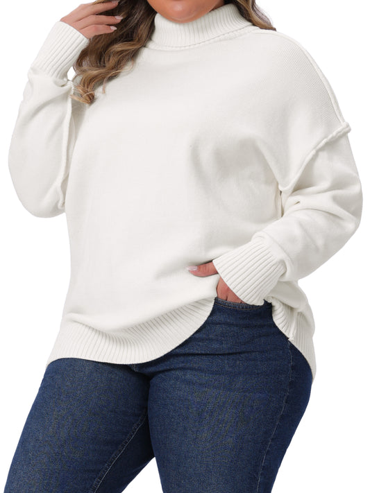Women Plus Size Sweater Turtleneck Long Sleeve Knit Top Casual Loose Pullover Knitwear