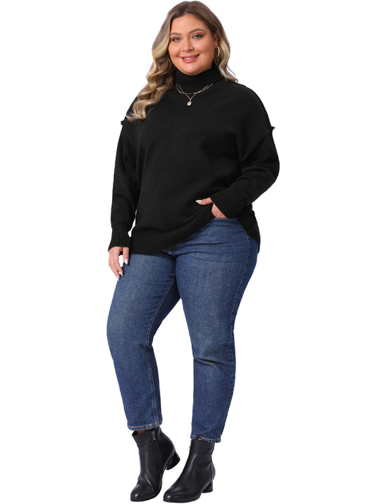 Women Plus Size Sweater Turtleneck Long Sleeve Knit Top Casual Loose Pullover Knitwear