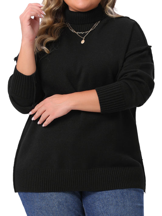 Women Plus Size Sweater Turtleneck Long Sleeve Knit Top Casual Loose Pullover Knitwear